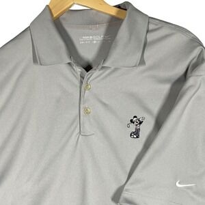 Nike Golf Dri Fit Mens XL Gray Polo Shirt Mickey Mouse Embroidered Golfing